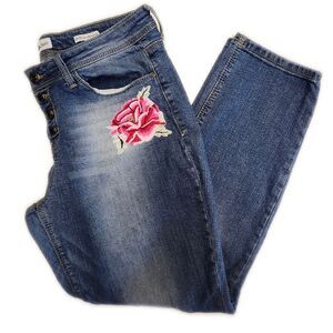 Black Daisy Button Fly Jamie Relaxed Skinny Distressed & Embroidered Jeans, 11